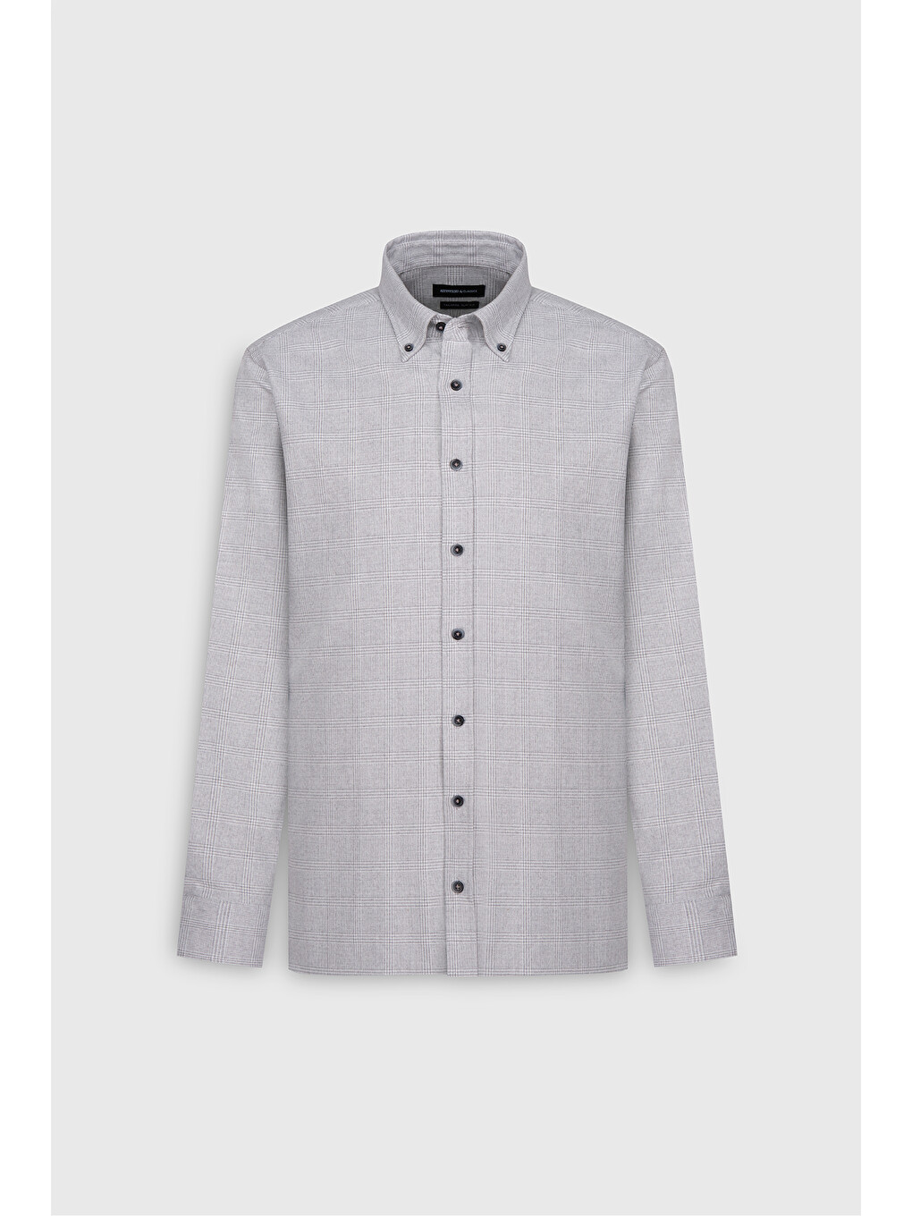 Erkek Gri Oxford Slim Fit Dar Kesim Düğmeli Yaka Kareli Esnek Gömlek-5