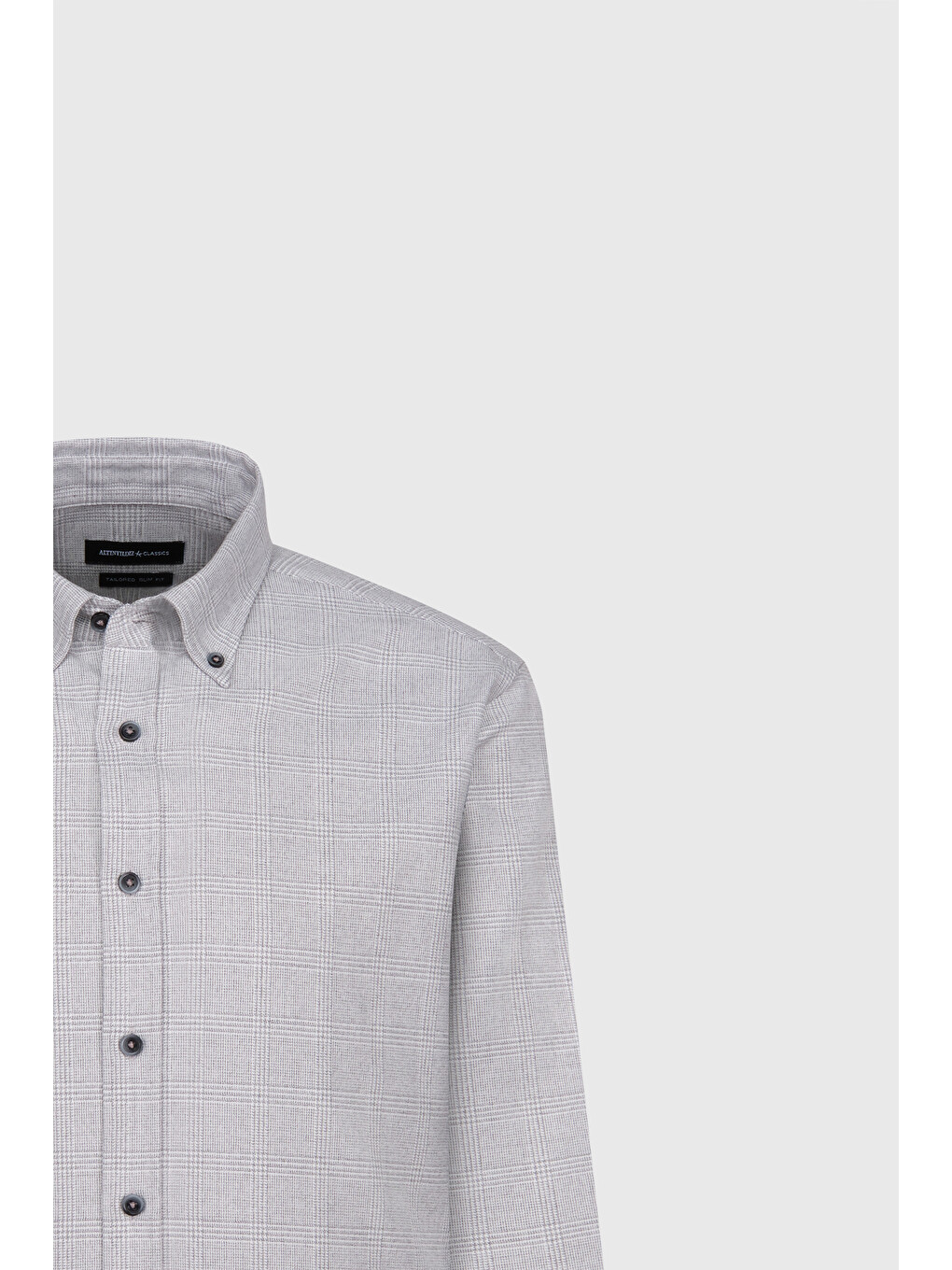 Erkek Gri Oxford Slim Fit Dar Kesim Düğmeli Yaka Kareli Esnek Gömlek-6
