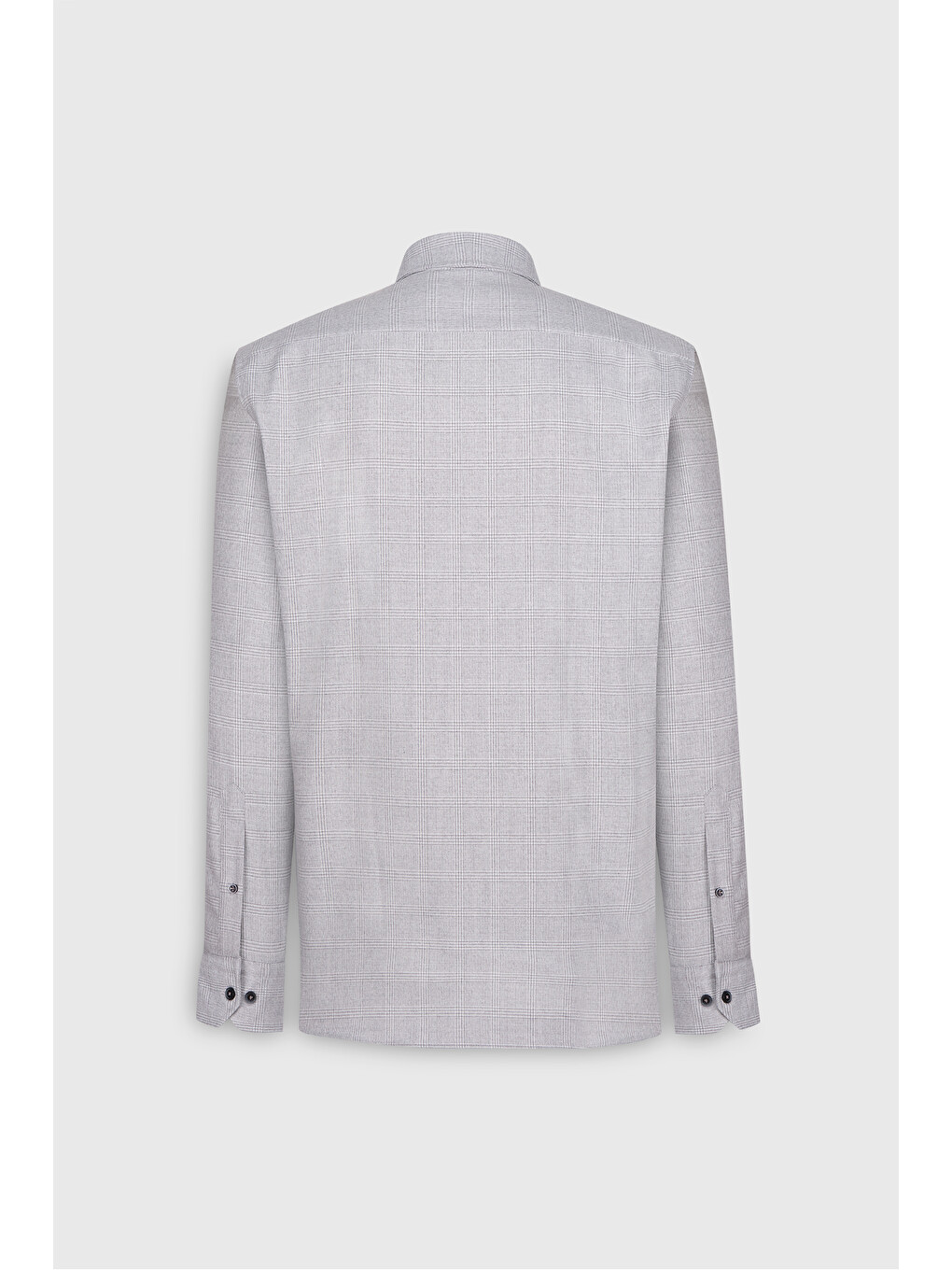 Erkek Gri Oxford Slim Fit Dar Kesim Düğmeli Yaka Kareli Esnek Gömlek-8
