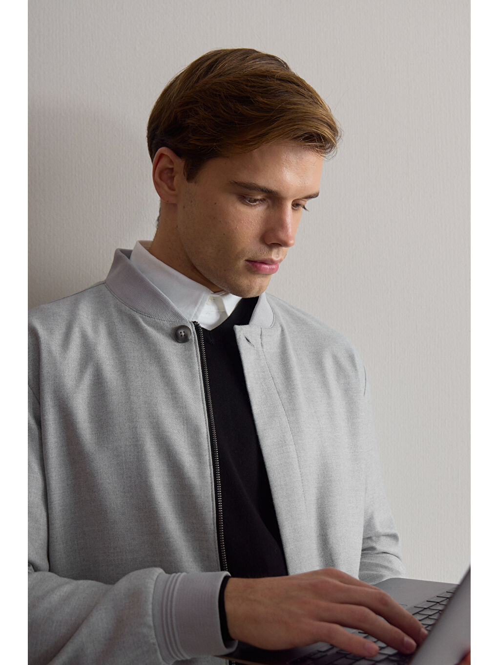 Erkek Poliviskon Özel Kumaş Ceket Gri-2