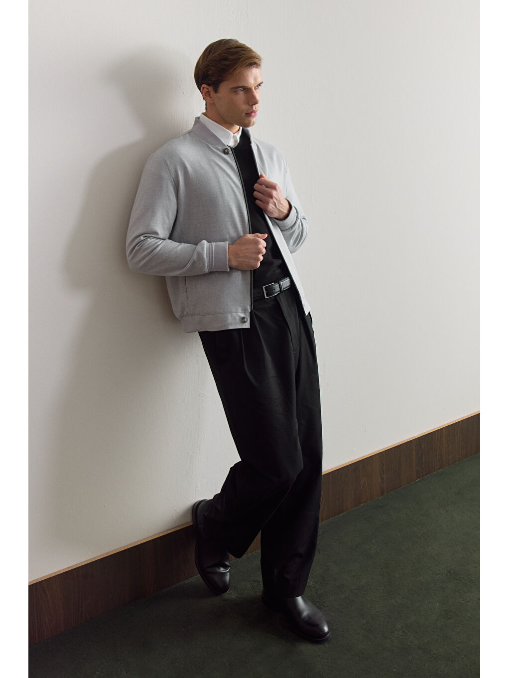 Erkek Poliviskon Özel Kumaş Ceket Gri-3