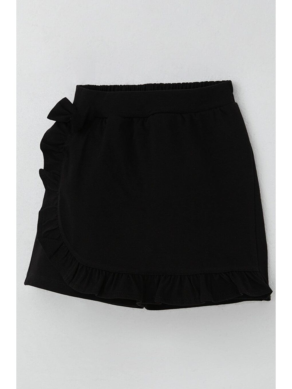 Kız Çocuk Şort Etek Fiyonk Aksesuarlı Fırfırlı Siyah (6-10 Yaş)-2