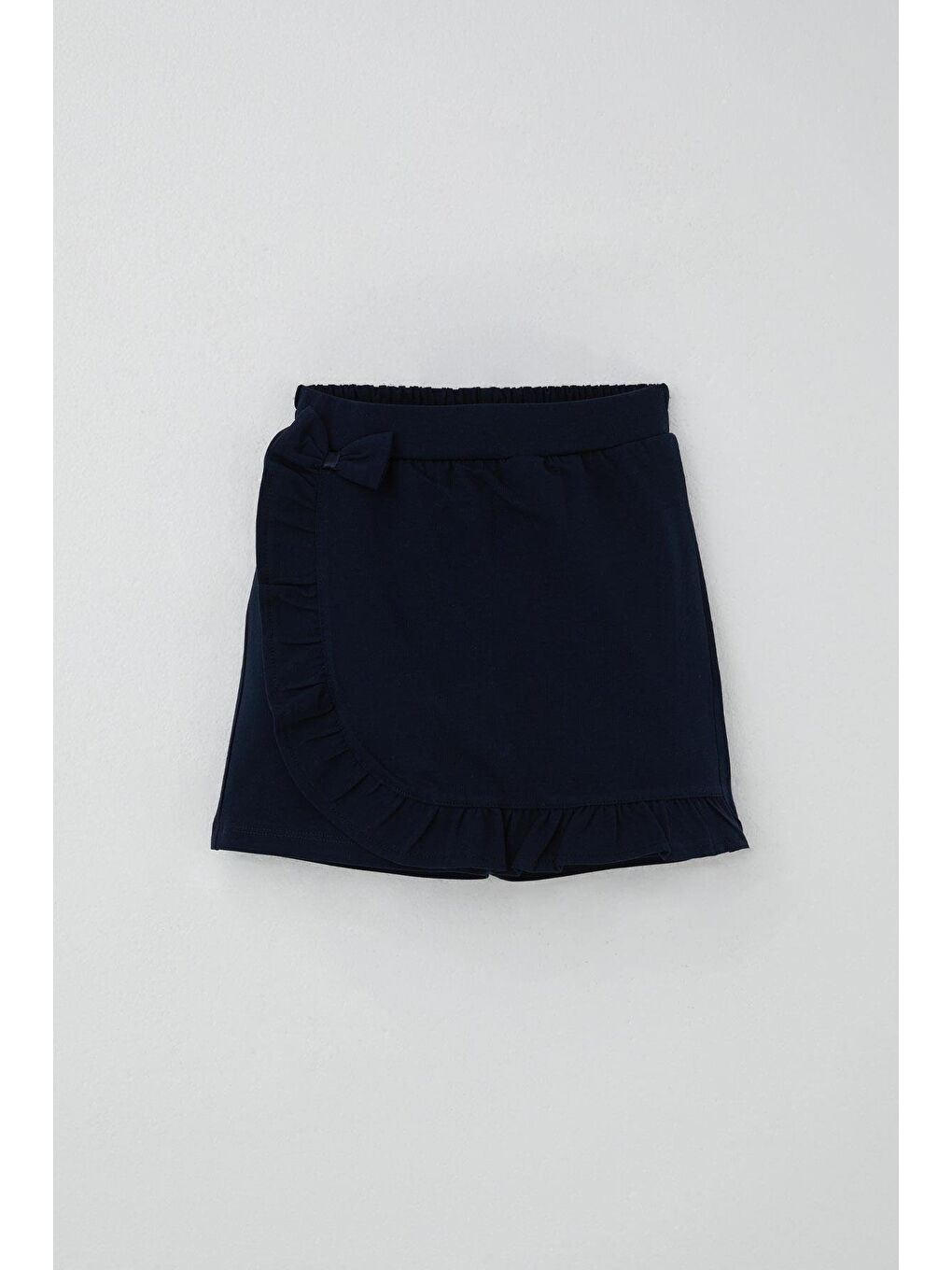 Kız Çocuk Şort Etek Fiyonk Aksesuarlı Fırfırlı Lacivert (6-10 Yaş)
