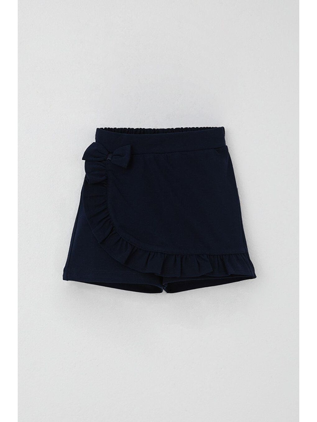 Kız Çocuk Şort Etek Fiyonk Aksesuarlı Fırfırlı Lacivert (3-8 Yaş)