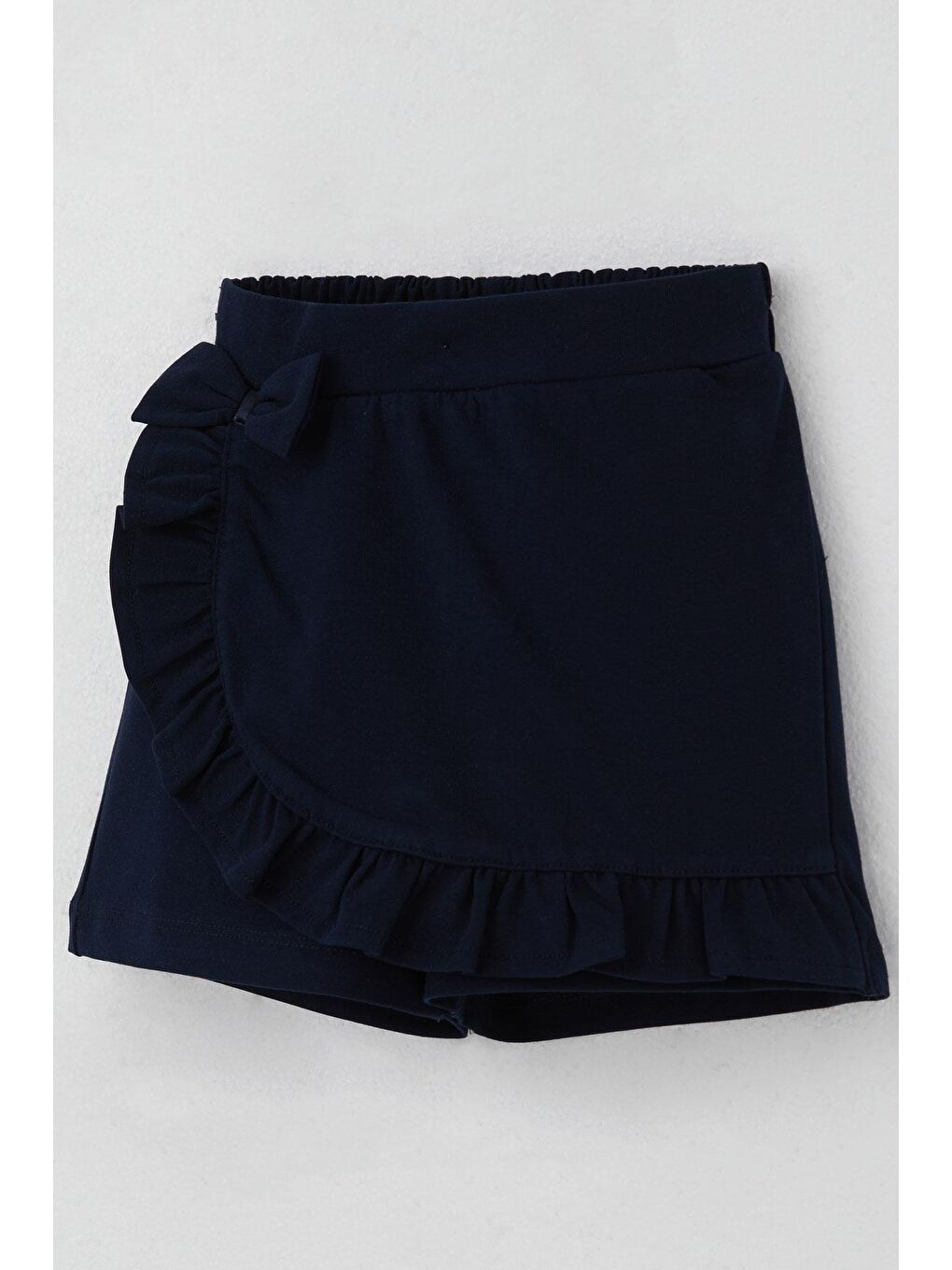 Kız Çocuk Şort Etek Fiyonk Aksesuarlı Fırfırlı Lacivert (3-8 Yaş)-2