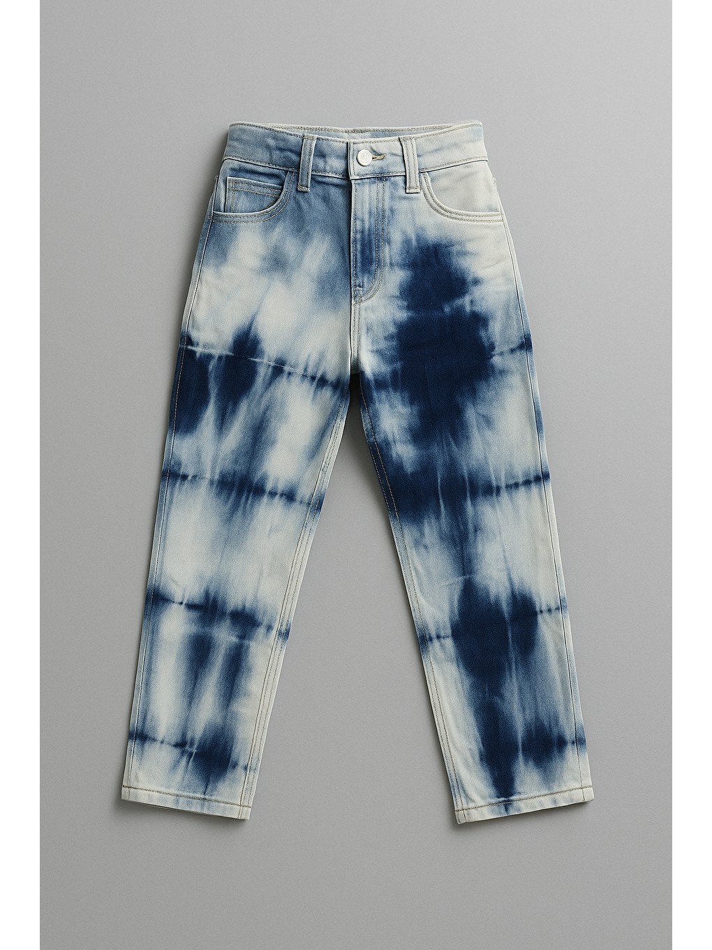 Karışık Kız Çocuk Pamuklu Mavi Batik Desenli Denim Pantolon - Modern Günlük Şıklık