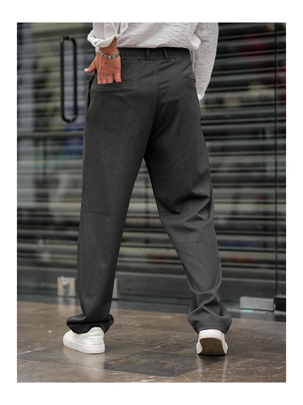 Tarz Cool Gri Füme Pileli Klasik Baggy Erkek Pantolon - 2