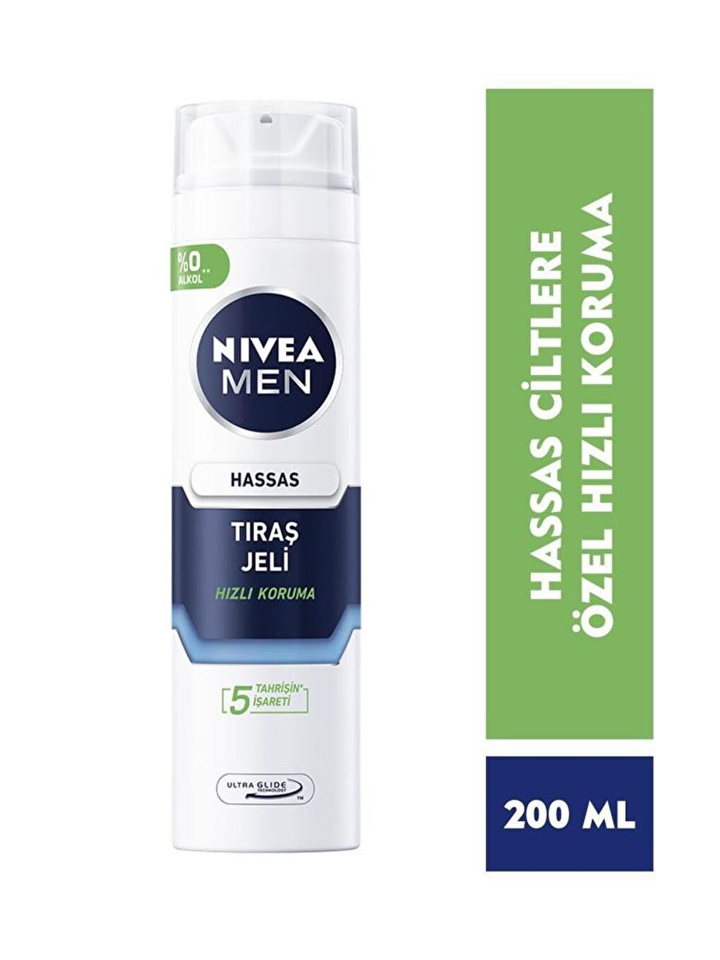 NIVEA Men Hassas Tıraş Jeli 200 ml, Hassas Ciltlere Özel Hızlı Koruma, Yanma Karşıtı, Alkolsüz Formül