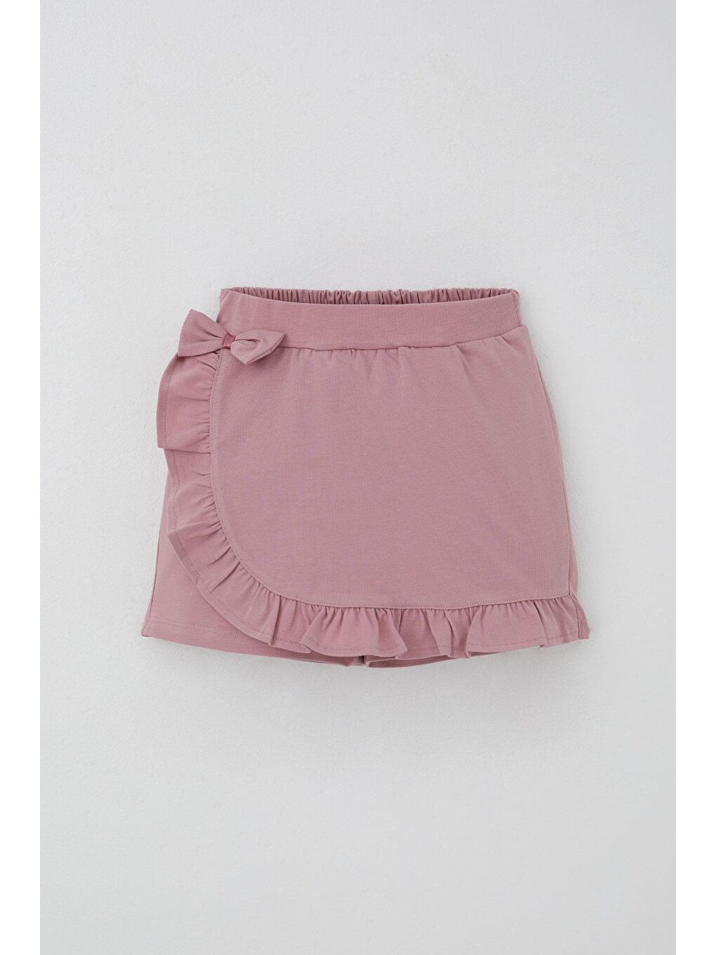 Pembe Kız Çocuk Şort Etek Fiyonk Aksesuarlı Fırfırlı Gülkurusu (6-10 Yaş)