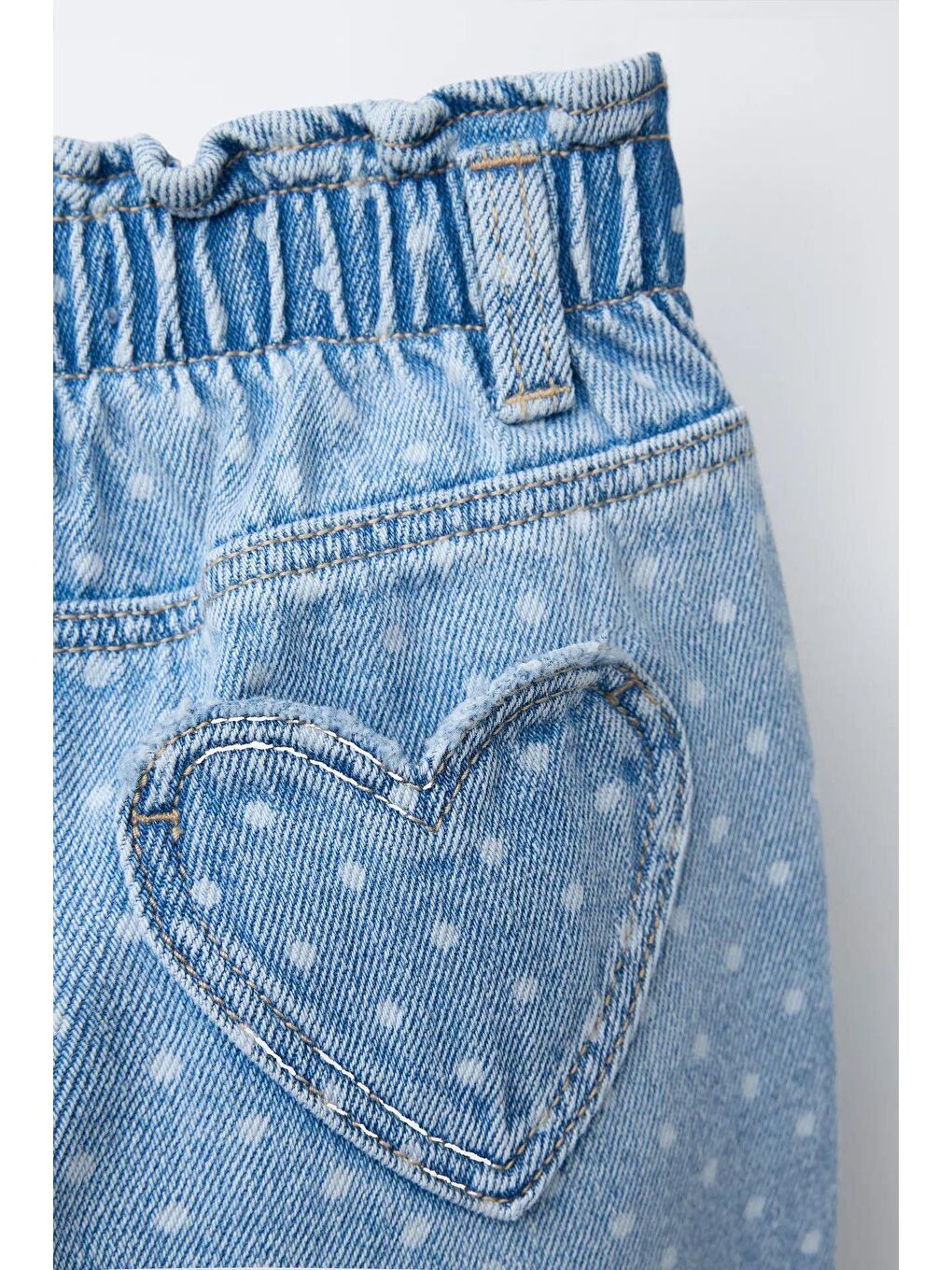 Kız Çocuk Pamuklu Mavi Puantiye Desenli Denim Pantolon – Lastik Belli, Rahat Kesim-2