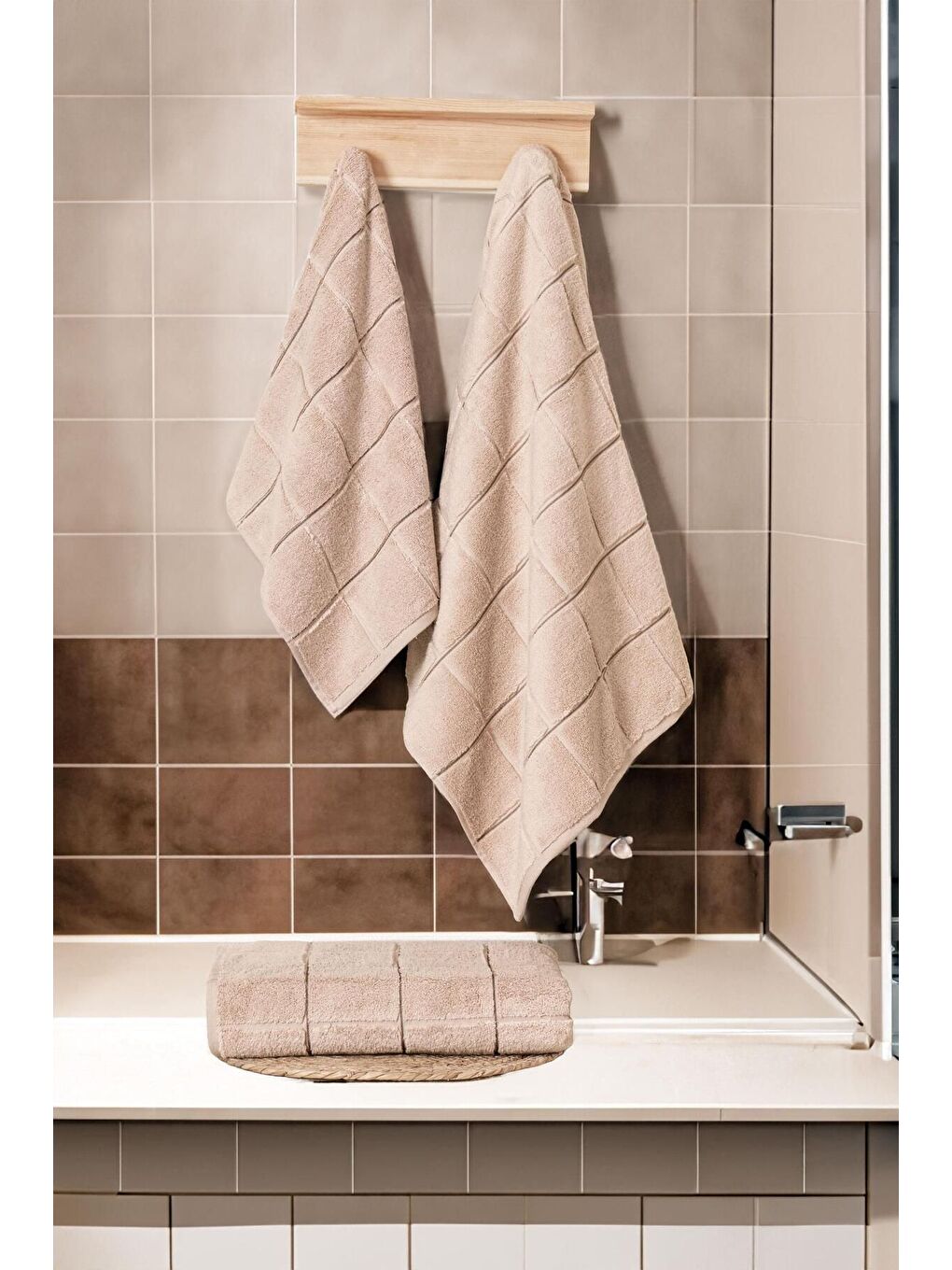 Kare Micro Pamuk Banyo Havlusu 90x150 cm Bej