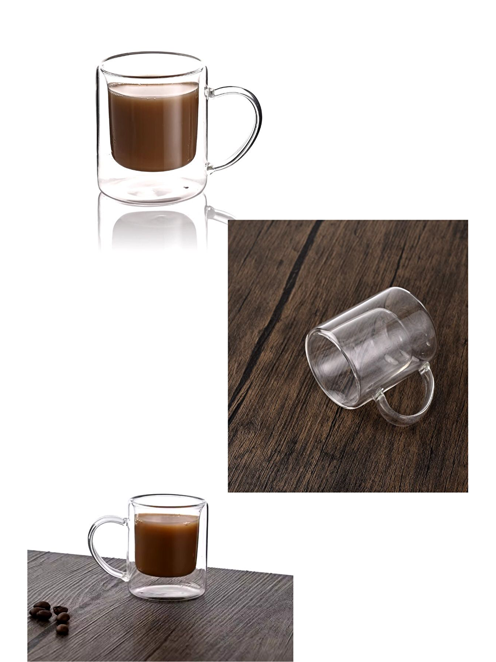 Renksiz Çift Cidarlı Borosilikat Cam Kupa 200 ml 3 Adet-1837-2