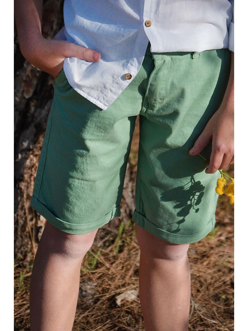 Erkek Çocuk Kapri Cepli Düğmeli Mint Yeşili (9-12 Yaş)-3