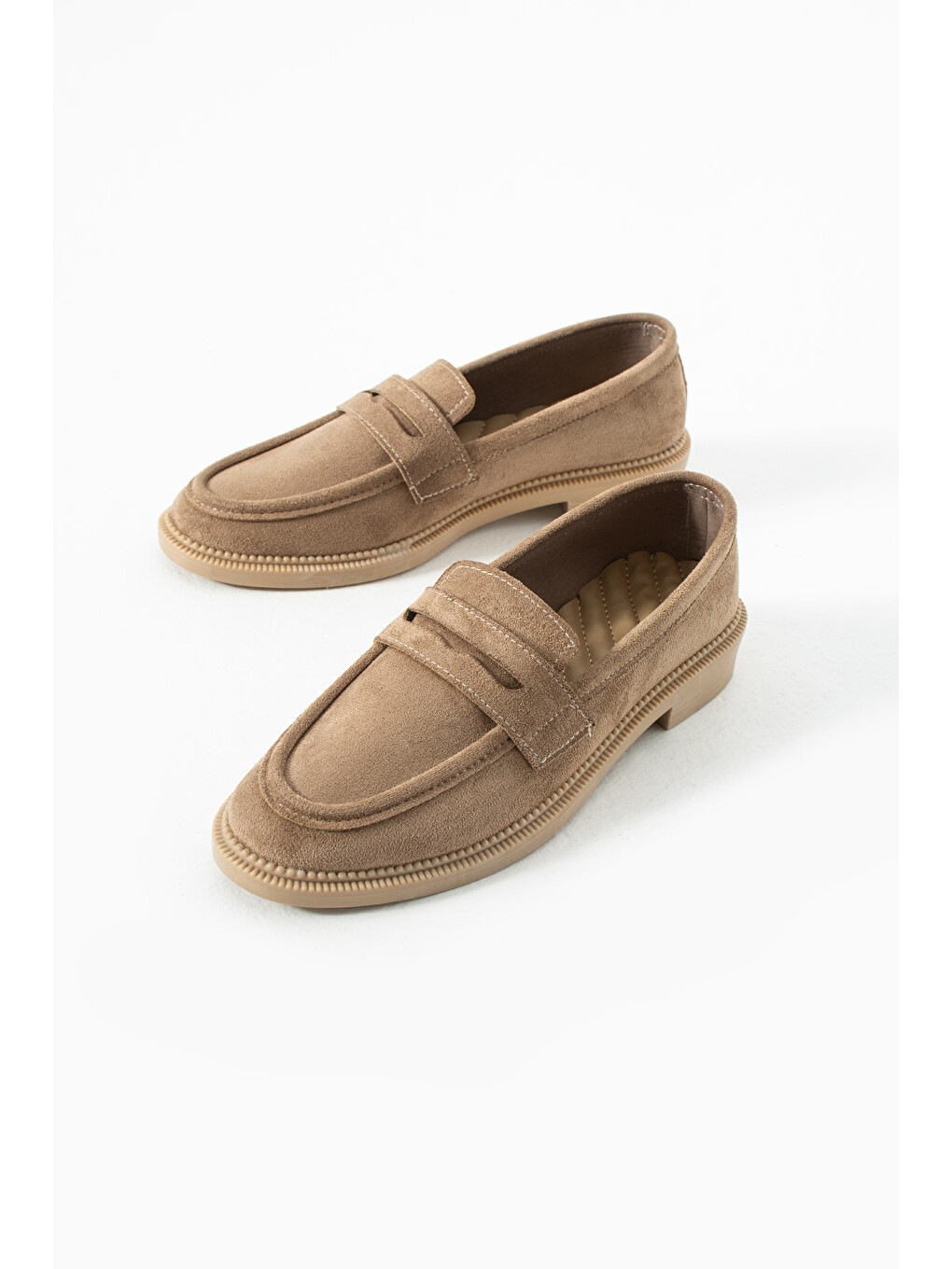 Bej Marlena Kadın Günlük Süet Loafer Ayakkabı-1