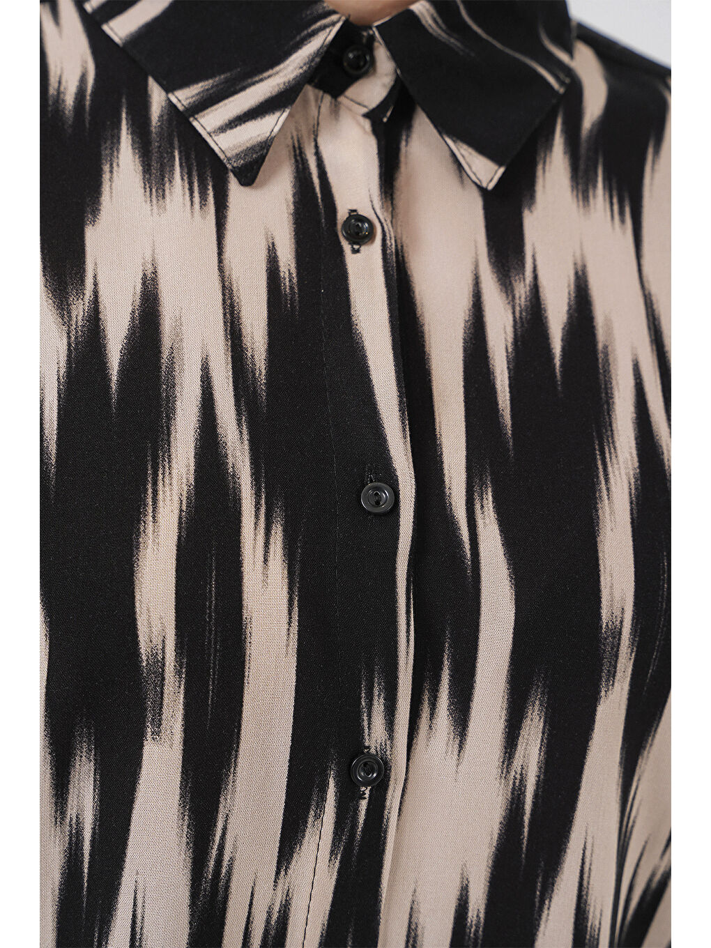 Kadın Desenli Oversize Gömlek 20301 - Siyah-4