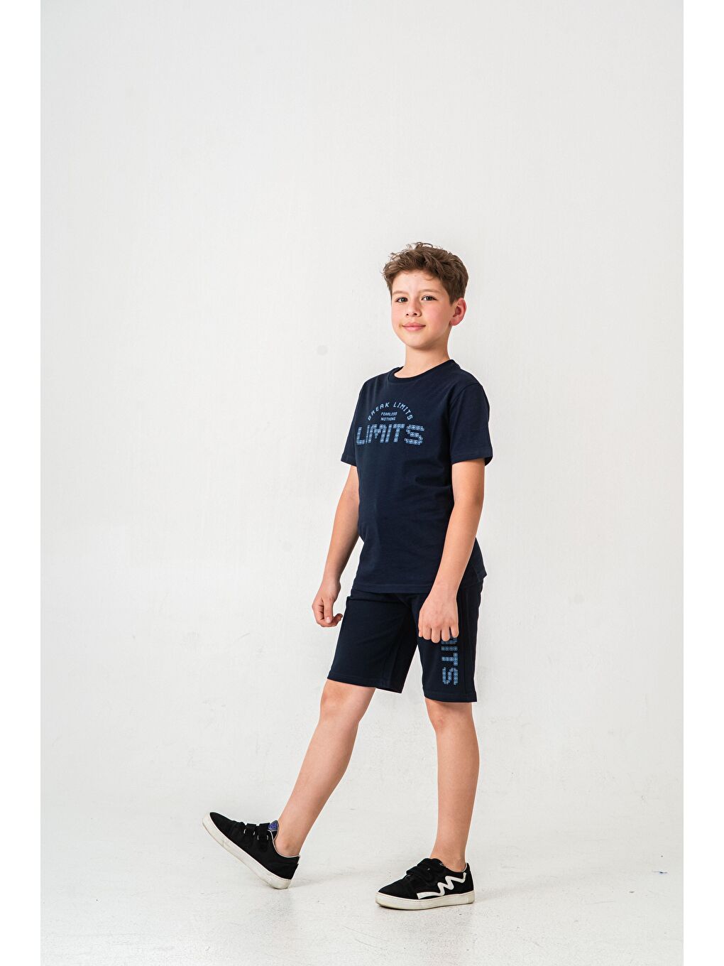 Lacivert Break Limits Fearless Nothing  Limits Baskılı Erkek Çocuk Şort - Tişört Takımı-2