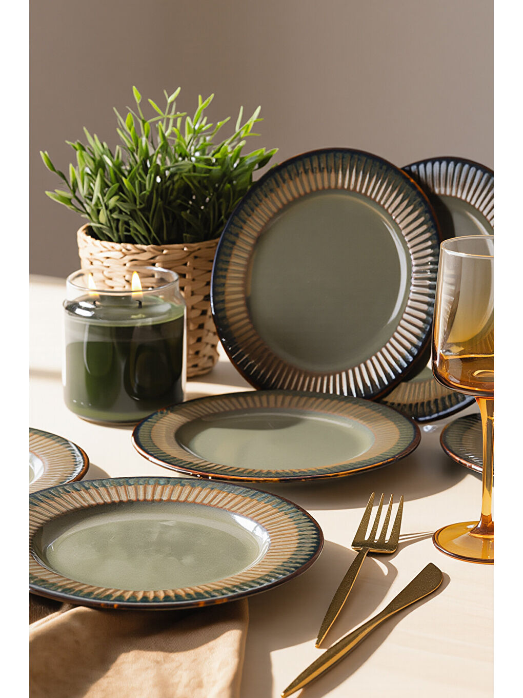 Reaktif Yeşil Line Pasta Tabağı 21 Cm 6 Adet