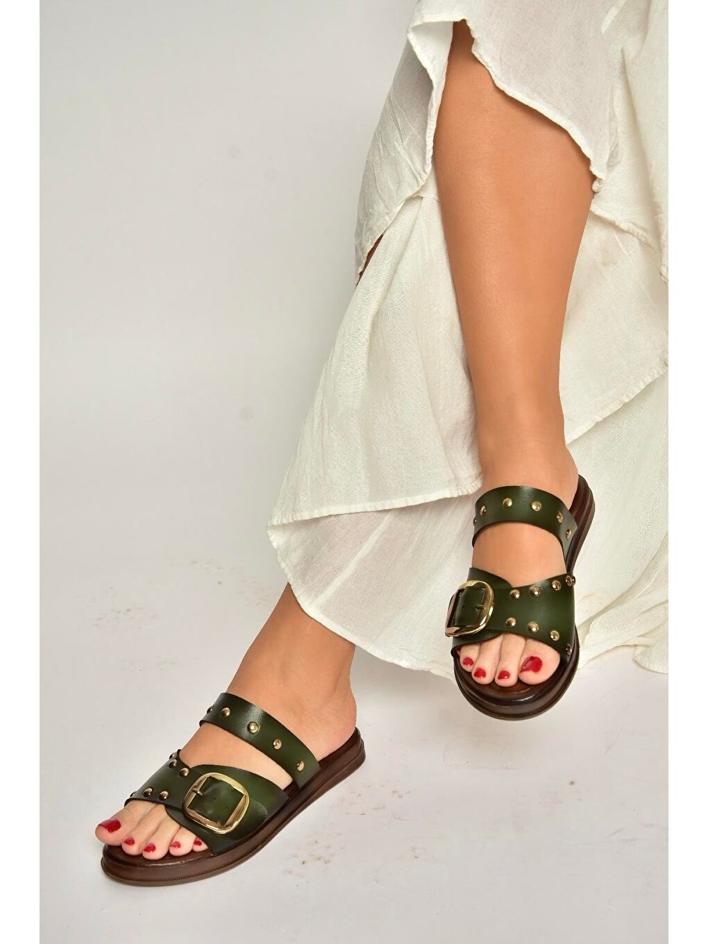 Yeşil Kadın Terlik Y390450703-2