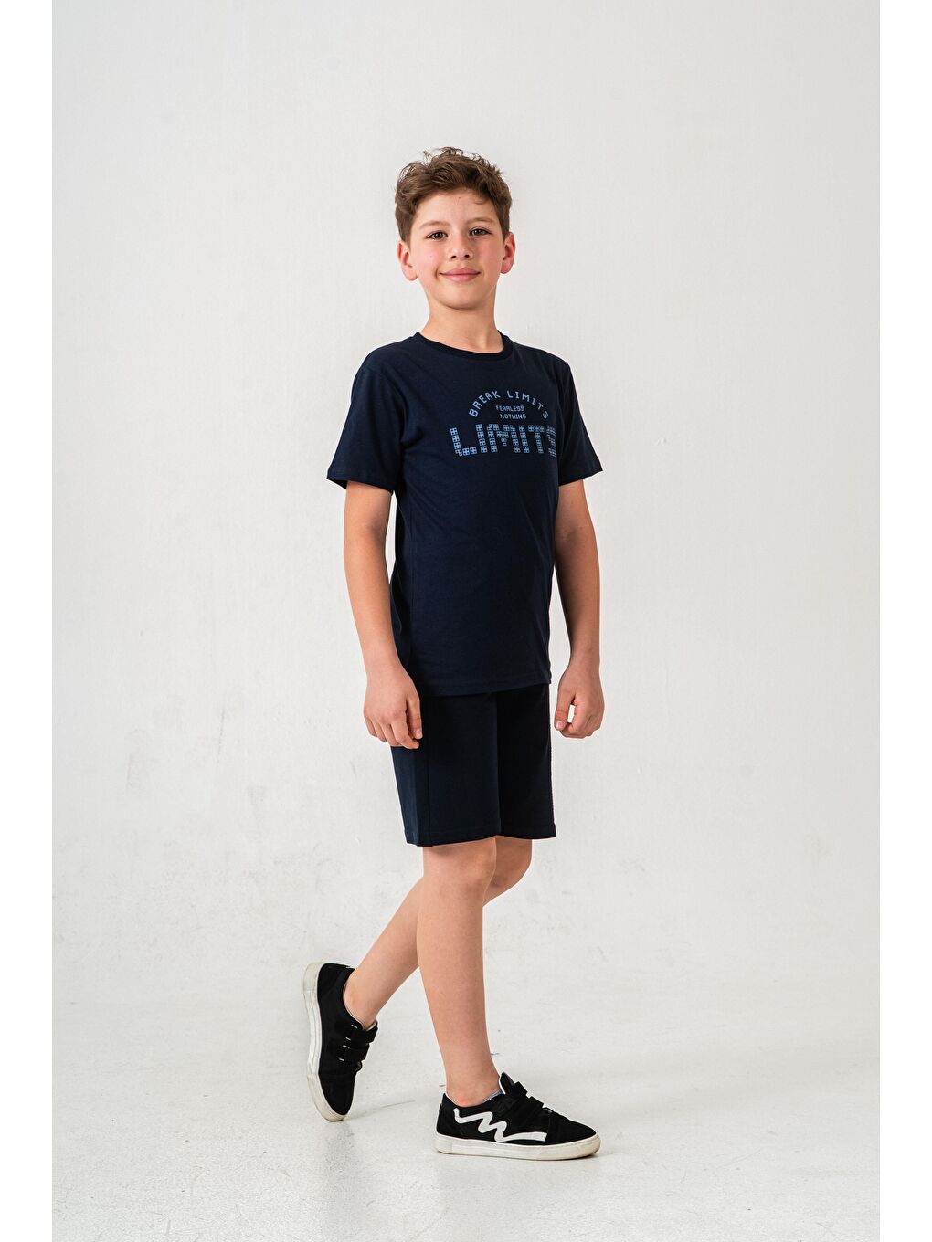 Lacivert Break Limits Fearless Nothing  Limits Baskılı Erkek Çocuk Şort - Tişört Takımı-3