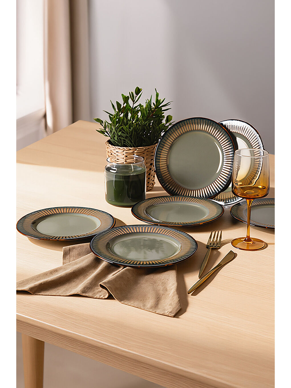 Reaktif Yeşil Line Pasta Tabağı 21 Cm 6 Adet-1