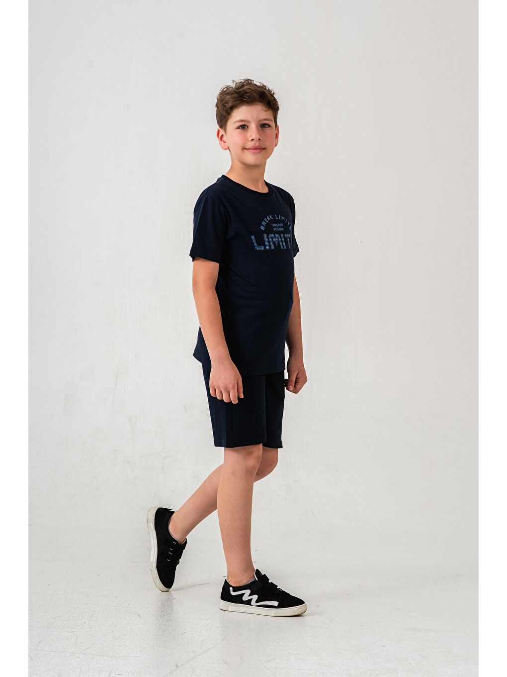 Lacivert Break Limits Fearless Nothing  Limits Baskılı Erkek Çocuk Şort - Tişört Takımı-4