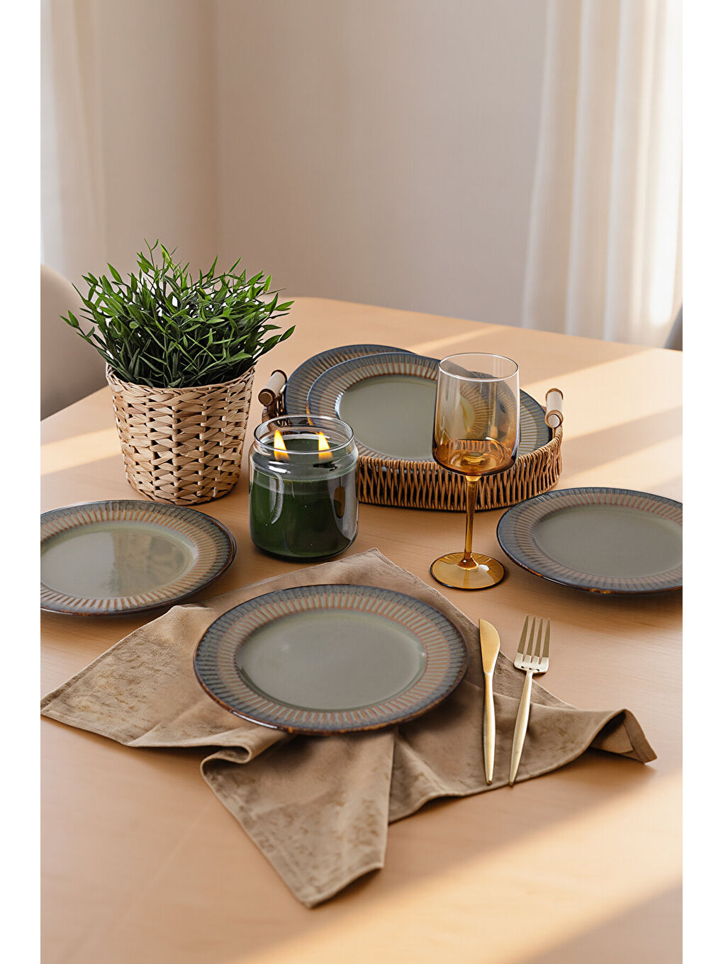 Reaktif Yeşil Line Pasta Tabağı 21 Cm 6 Adet-2