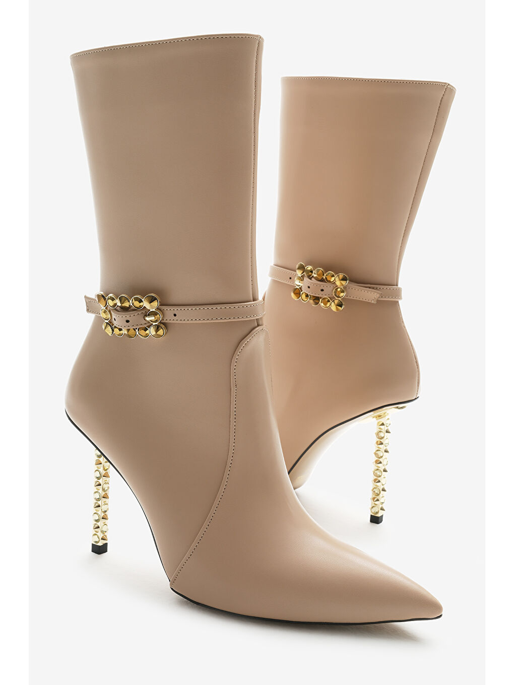 Bej Kadın Vizon Neolit Taban Tokalı Sivri Burunlu Yüksek Topuklu Bot