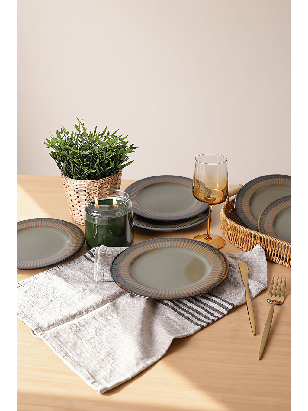 Reaktif Yeşil Line Pasta Tabağı 21 Cm 6 Adet-3