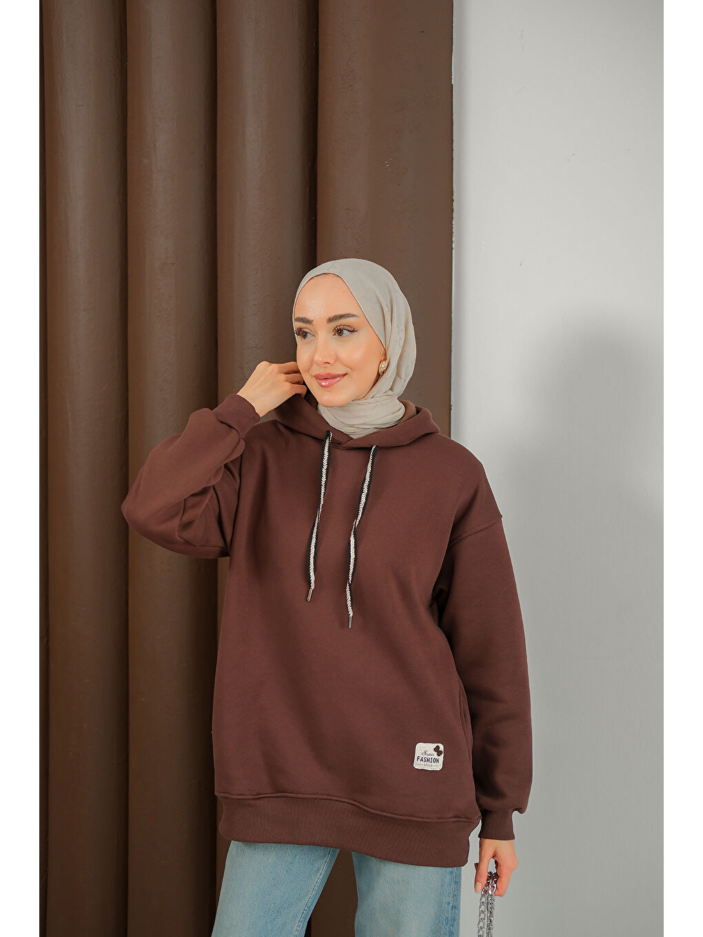 Kadın Arma Detay Sweat Kahverengi-2