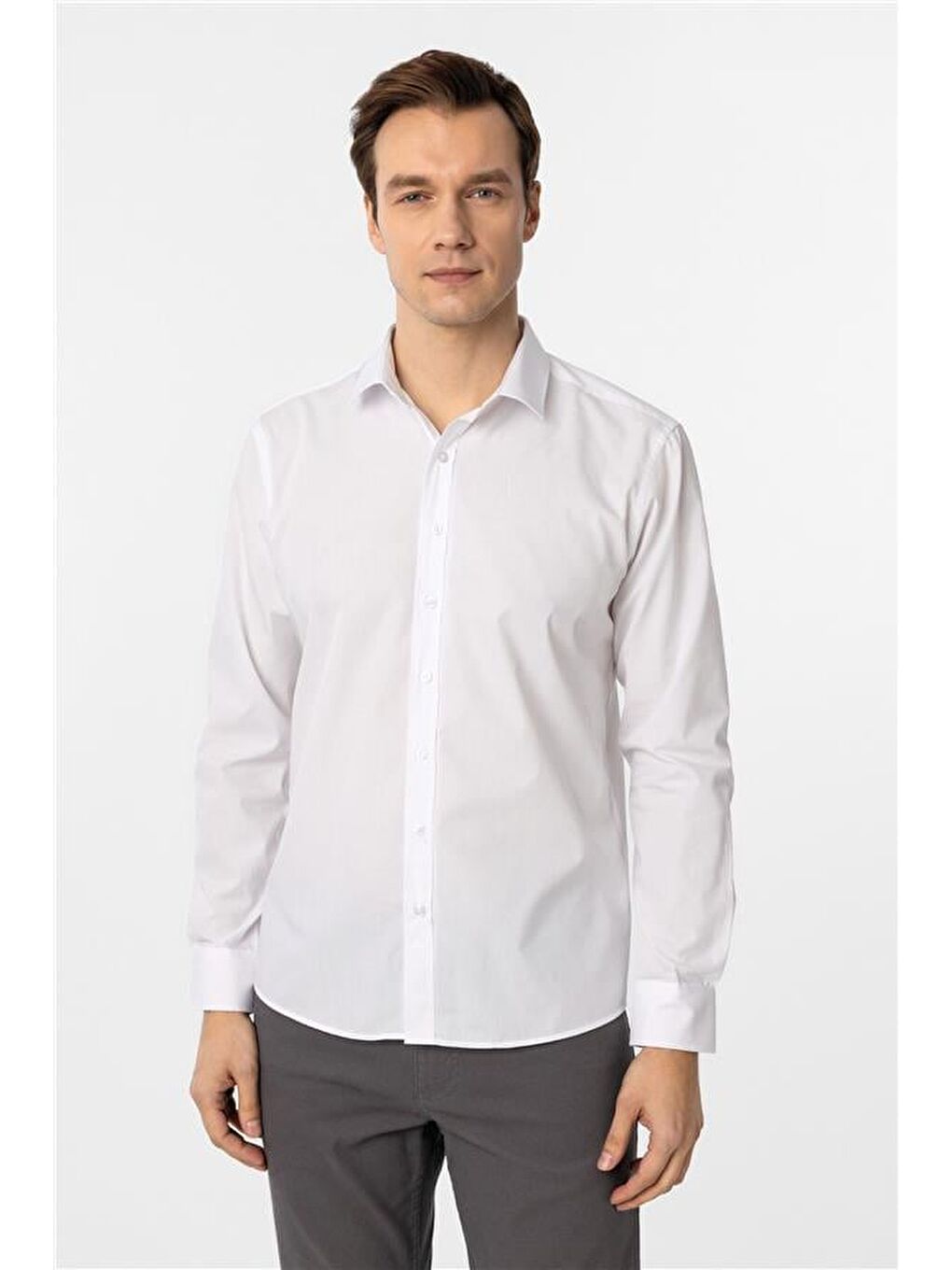 Beyaz Slim Düz Klasik Yaka Gömlek