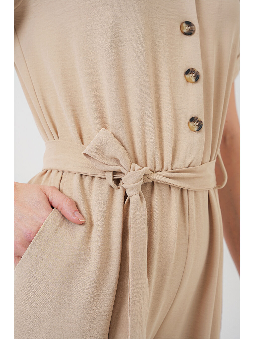 Ekru Kadın Kısa Kol Ayrobin Tulum 7030 - Krem-4