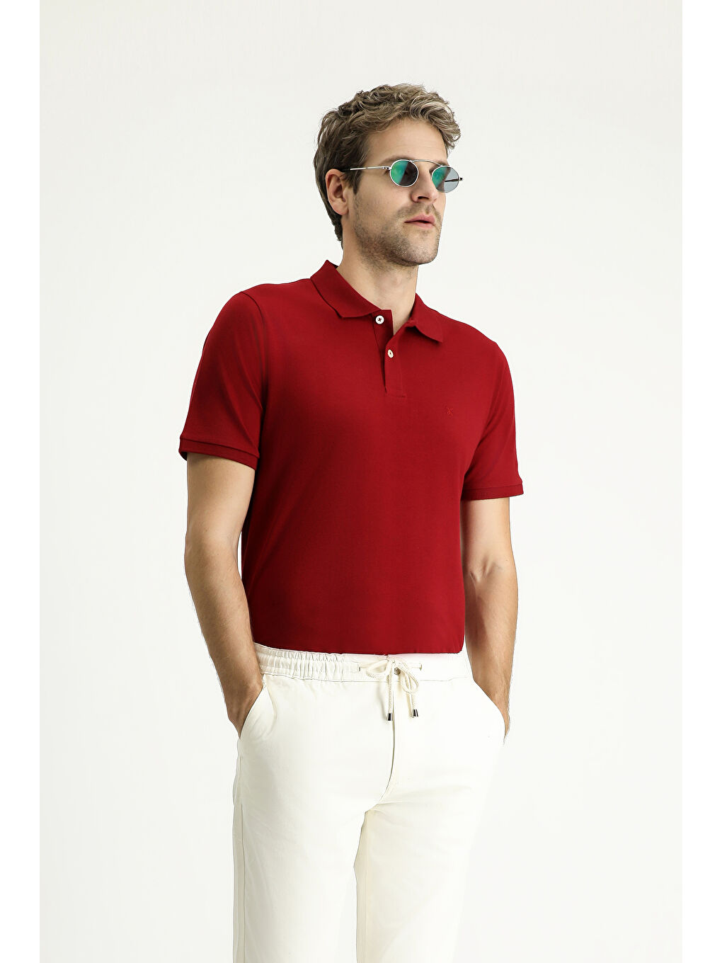 Kırmızı Regular Fit Nakışlı Pamuk Polo Yaka Tişört