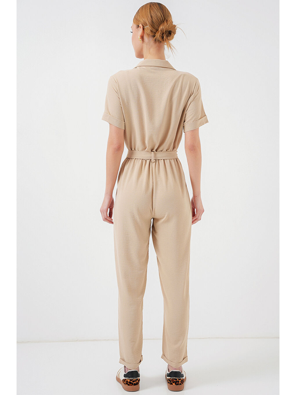 Ekru Kadın Kısa Kol Ayrobin Tulum 7030 - Krem-5