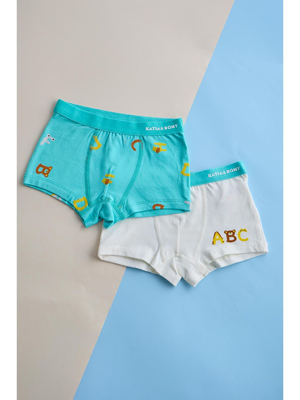 Ekru Erkek Çocuk 2 Li Paket Alfabe Desenli Boxer