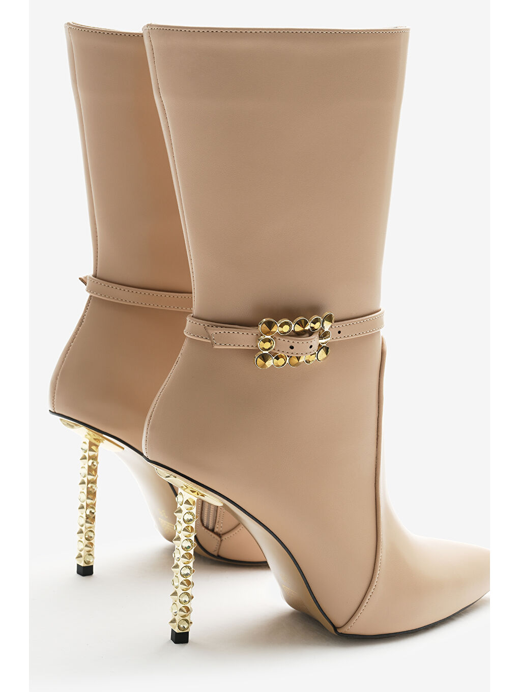 Bej Kadın Vizon Neolit Taban Tokalı Sivri Burunlu Yüksek Topuklu Bot-3