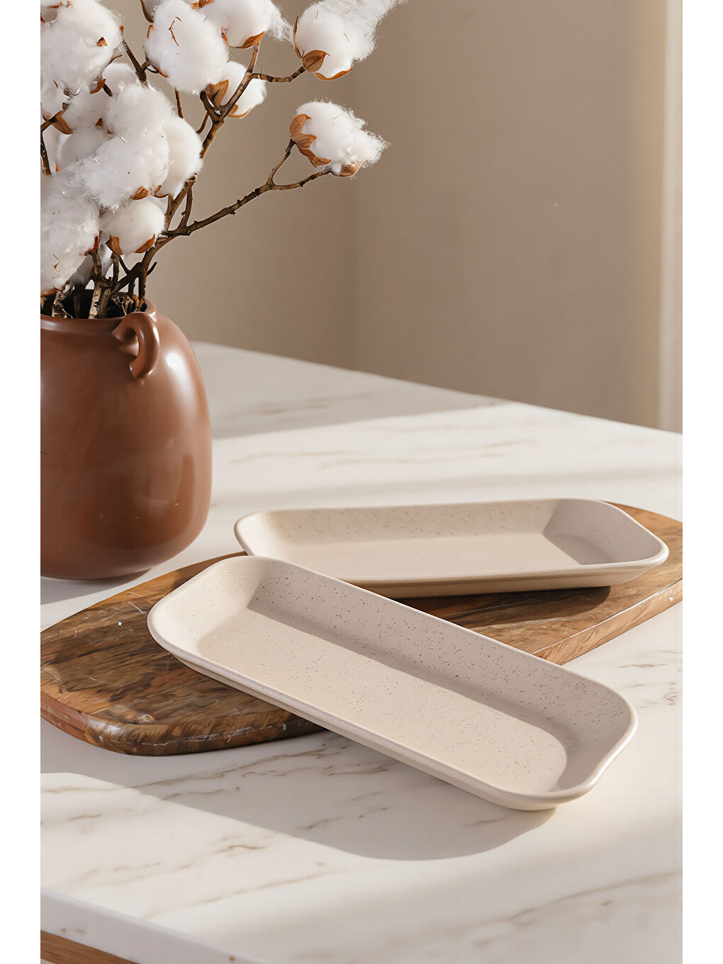 Ekru Mat Krem Pergamon Kayık Tabak 26 Cm 2 Adet