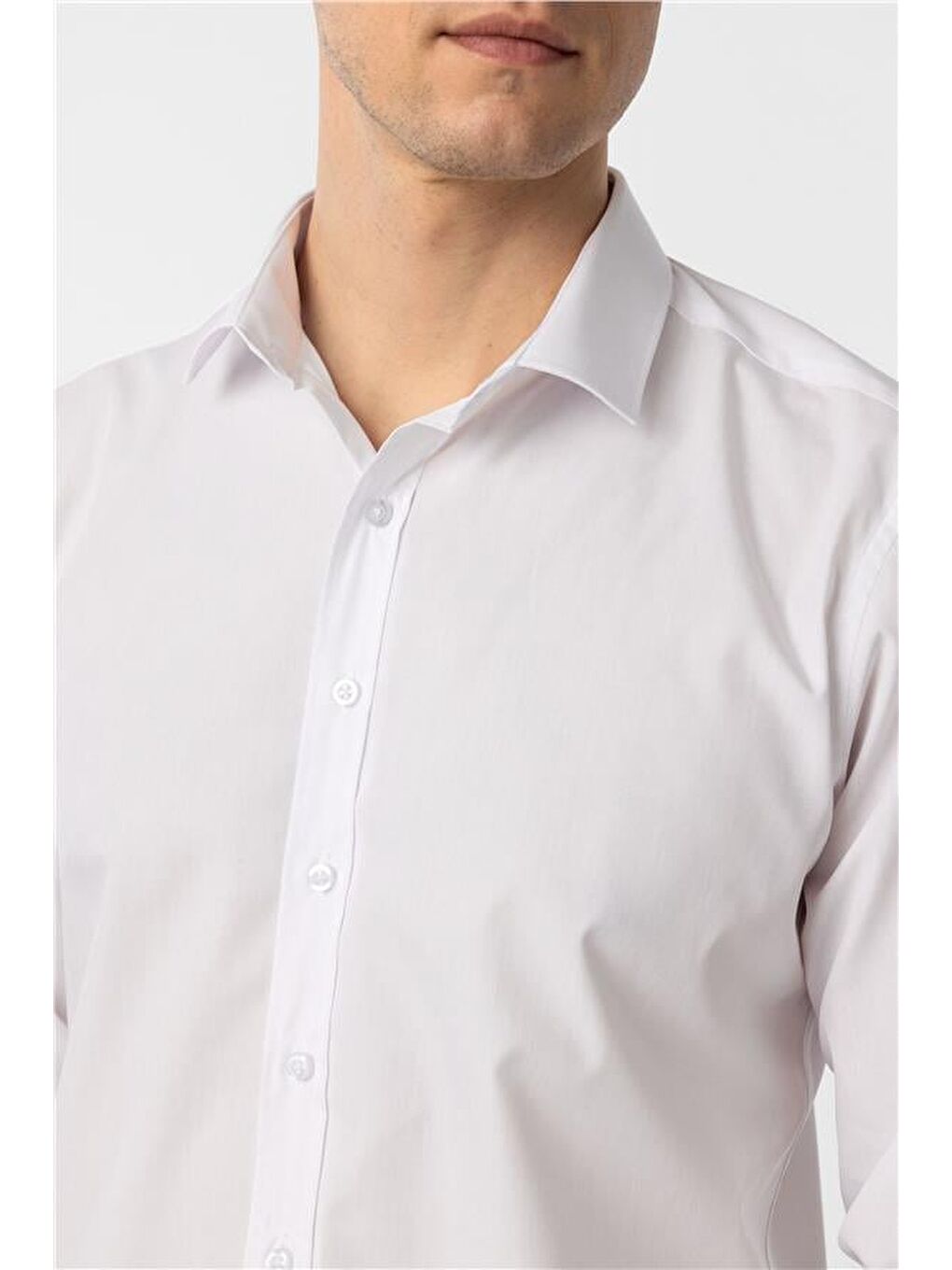 Beyaz Slim Düz Klasik Yaka Gömlek-4