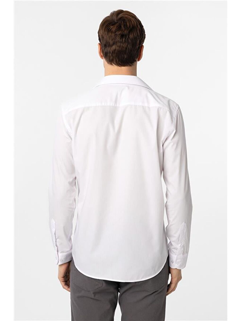 Beyaz Slim Düz Klasik Yaka Gömlek-5