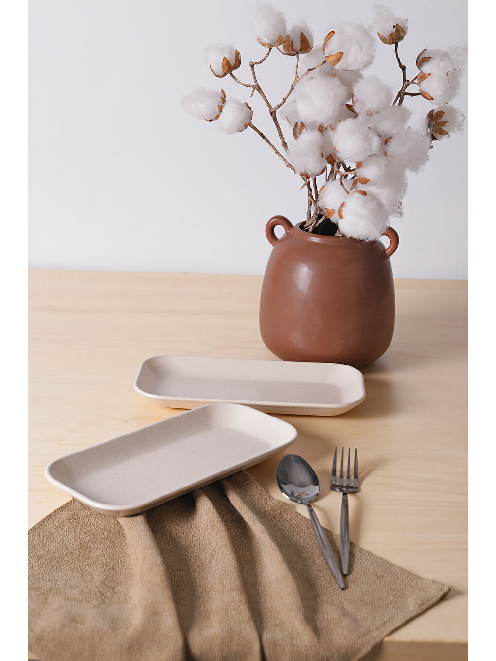 Ekru Mat Krem Pergamon Kayık Tabak 26 Cm 2 Adet-1