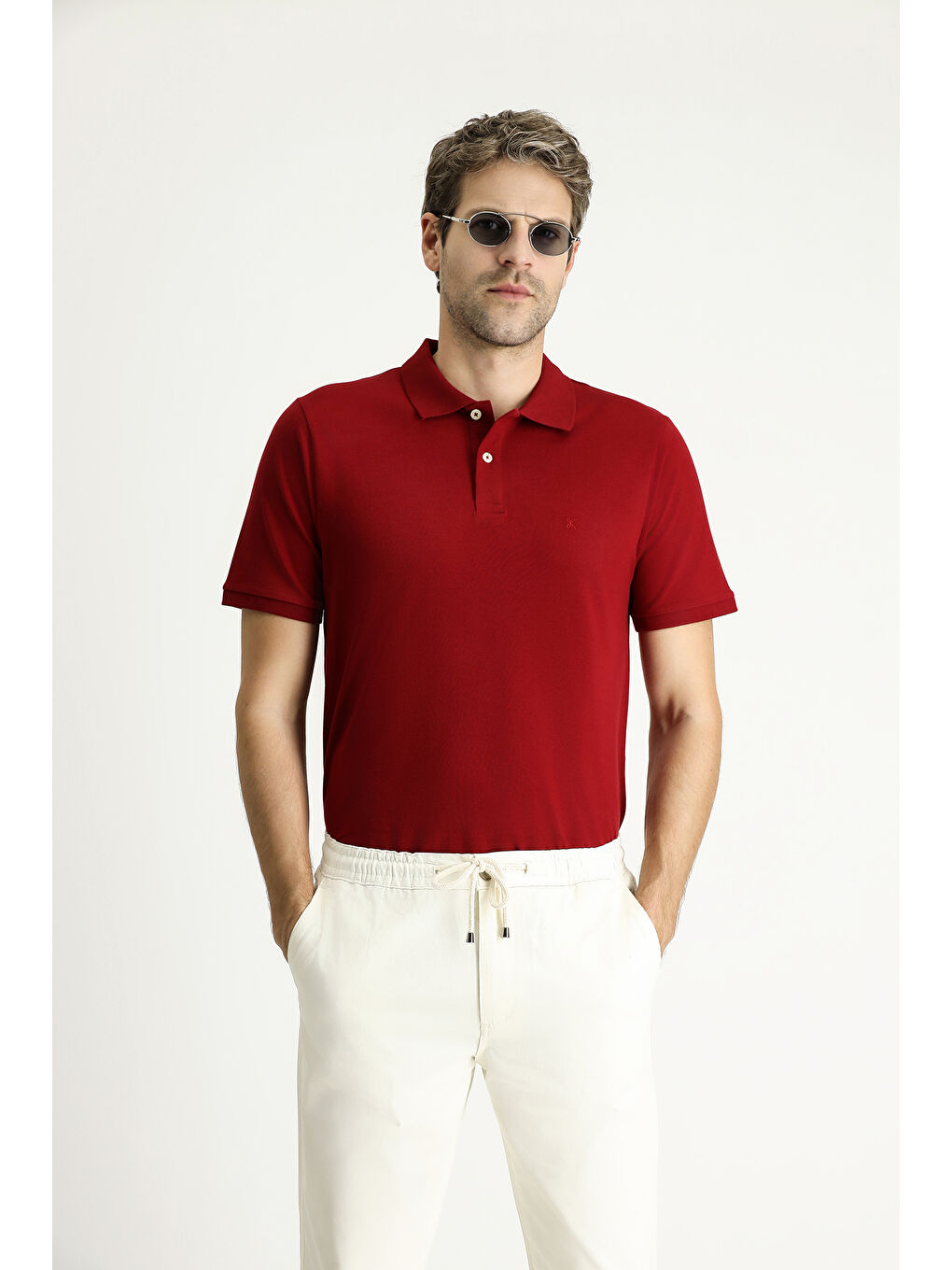 Kırmızı Regular Fit Nakışlı Pamuk Polo Yaka Tişört-2