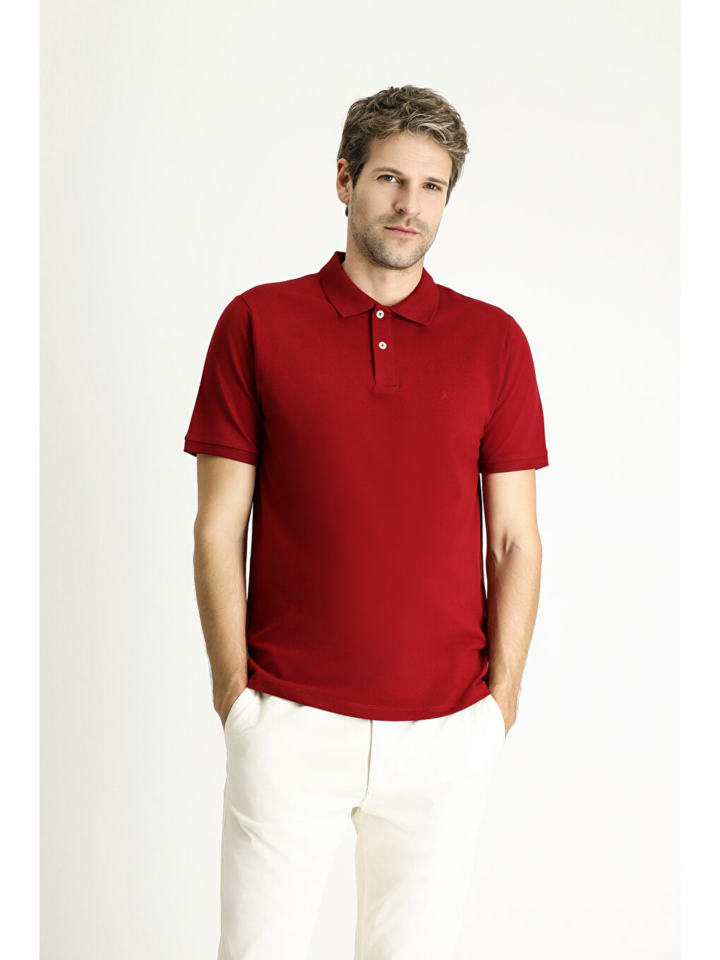 Kırmızı Regular Fit Nakışlı Pamuk Polo Yaka Tişört-3