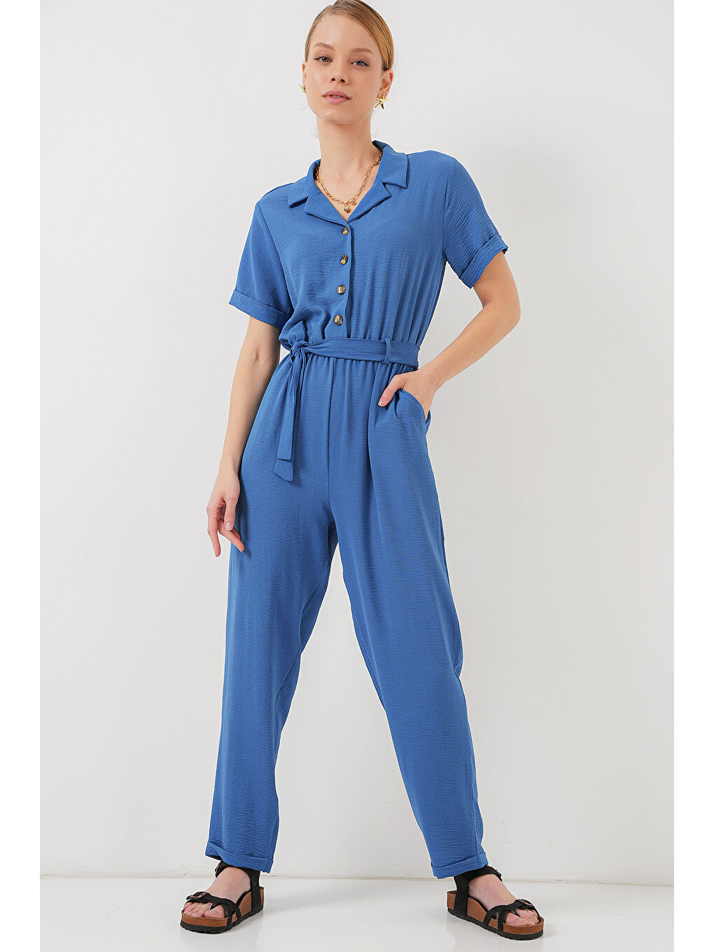 Kadın Kısa Kol Ayrobin Tulum 7030 - İndigo