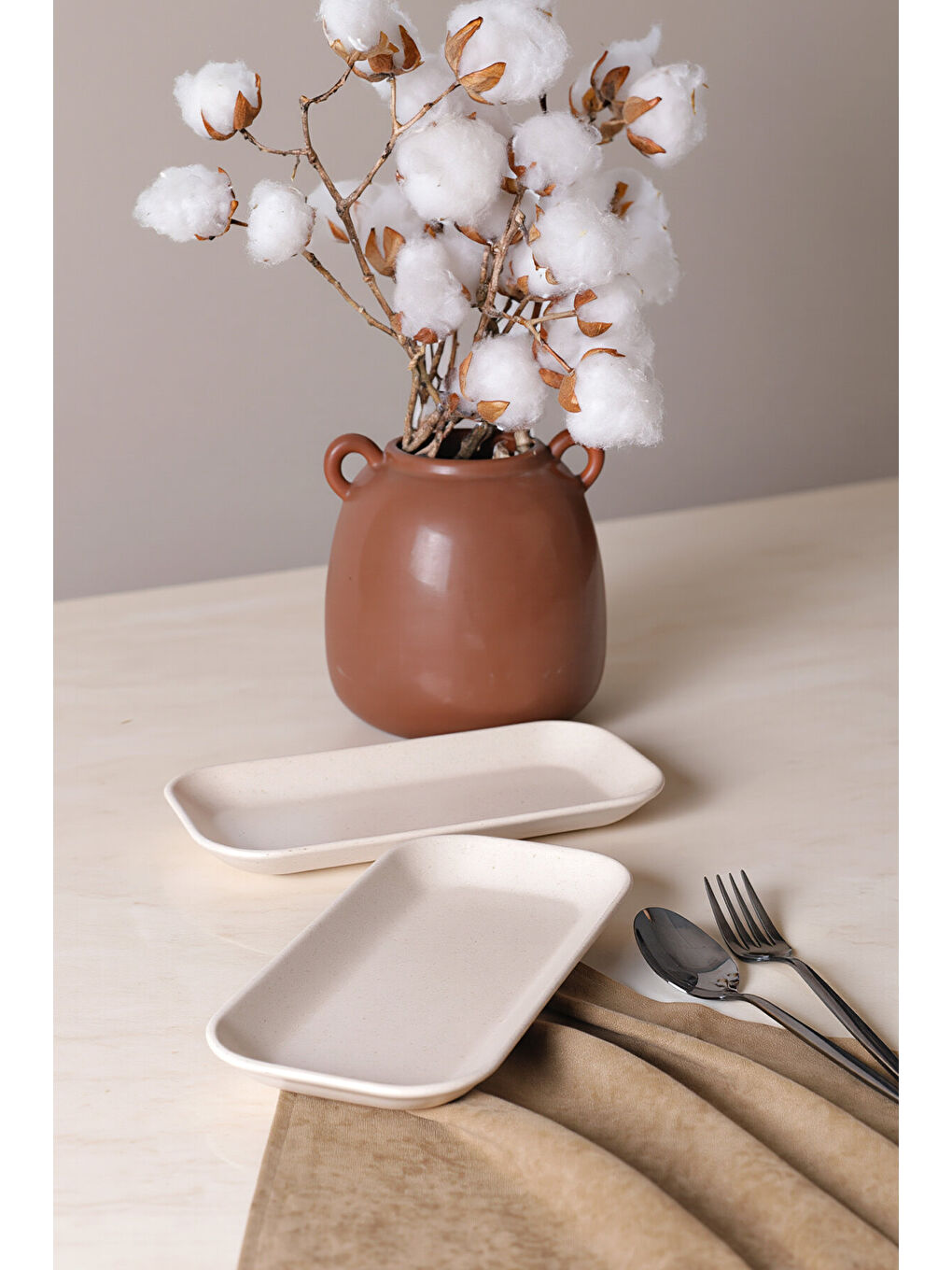 Ekru Mat Krem Pergamon Kayık Tabak 26 Cm 2 Adet-3