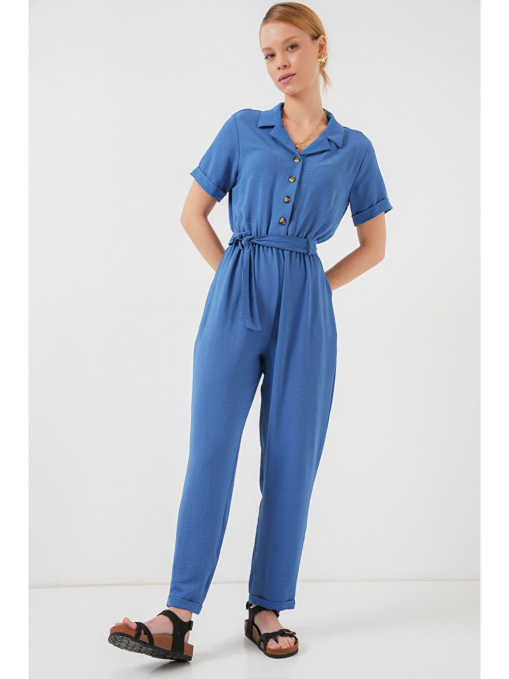 Kadın Kısa Kol Ayrobin Tulum 7030 - İndigo-2