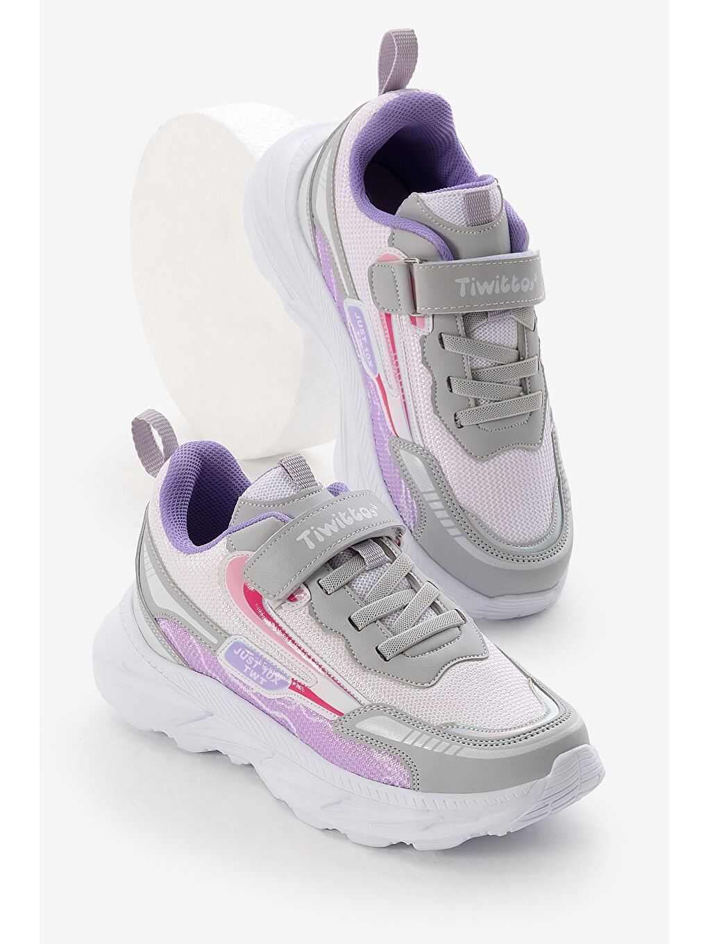 Çocuk Unisex Gri Lila EVA Faylon Taban Desenli Cırtlı Lastik Bağcıklı Spor Ayakkabı