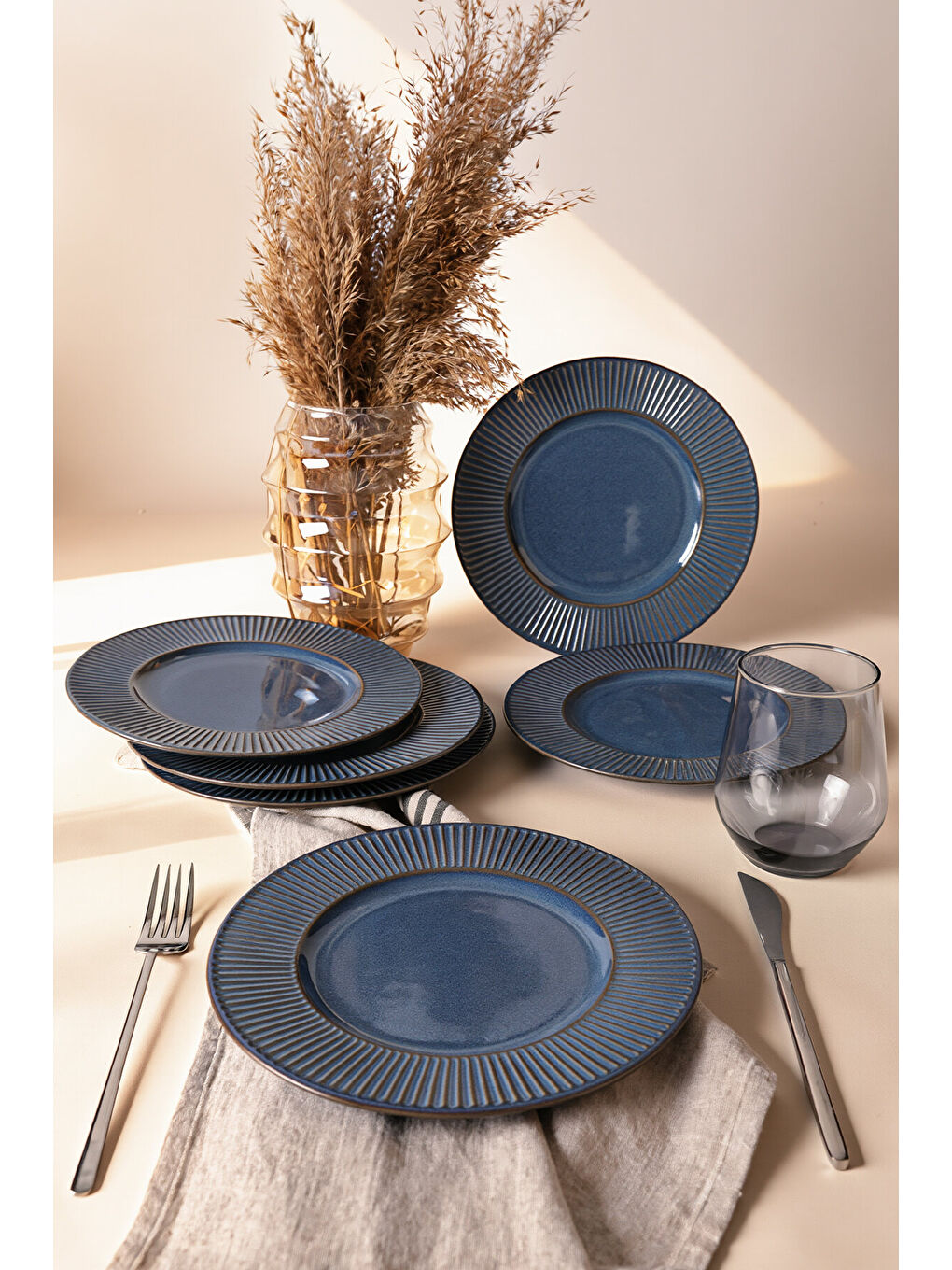 Lacivert Lapis Myra Pasta Tabağı 22 Cm 6 Adet