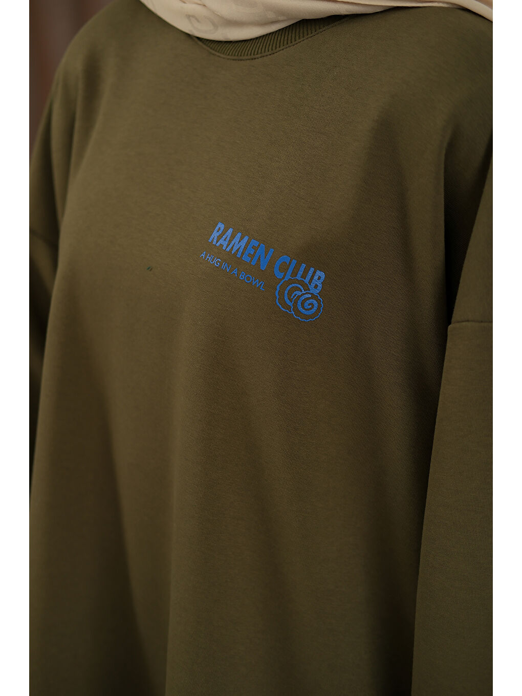 Kadın Ön Ve Arka Yazı Baskılı Sweat Haki Yeşil-3