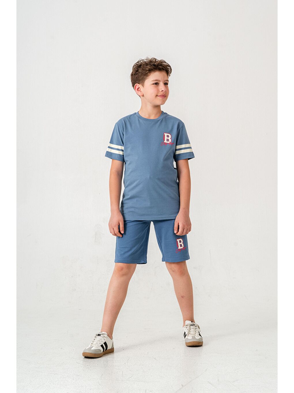 Mavi Brooklyn College League Baskılı  Erkek Çocuk Şort - Tişört Takımı-1