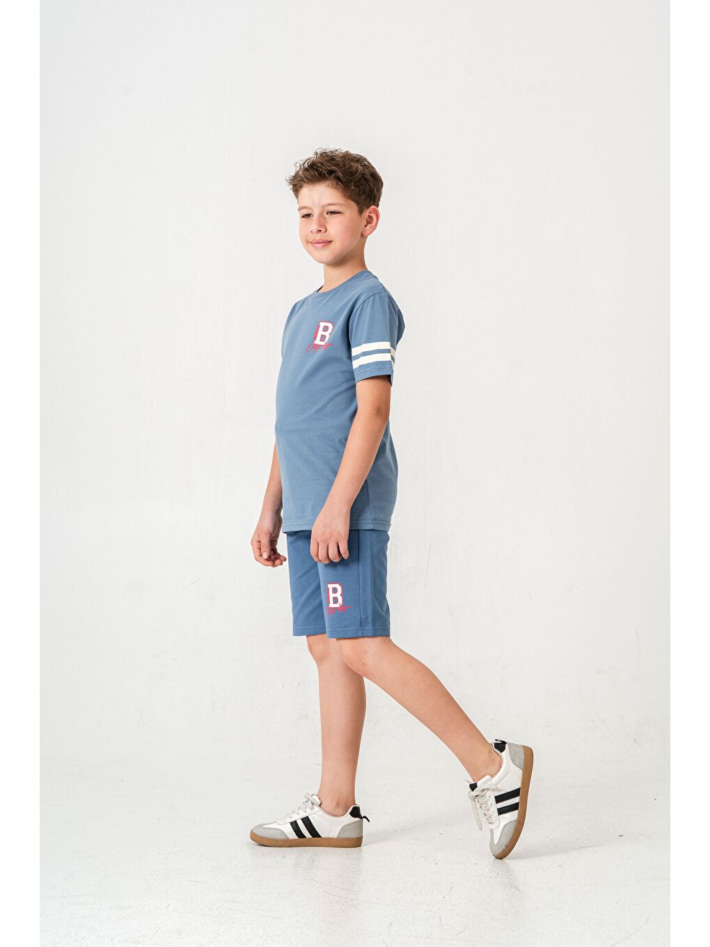 Mavi Brooklyn College League Baskılı  Erkek Çocuk Şort - Tişört Takımı-2