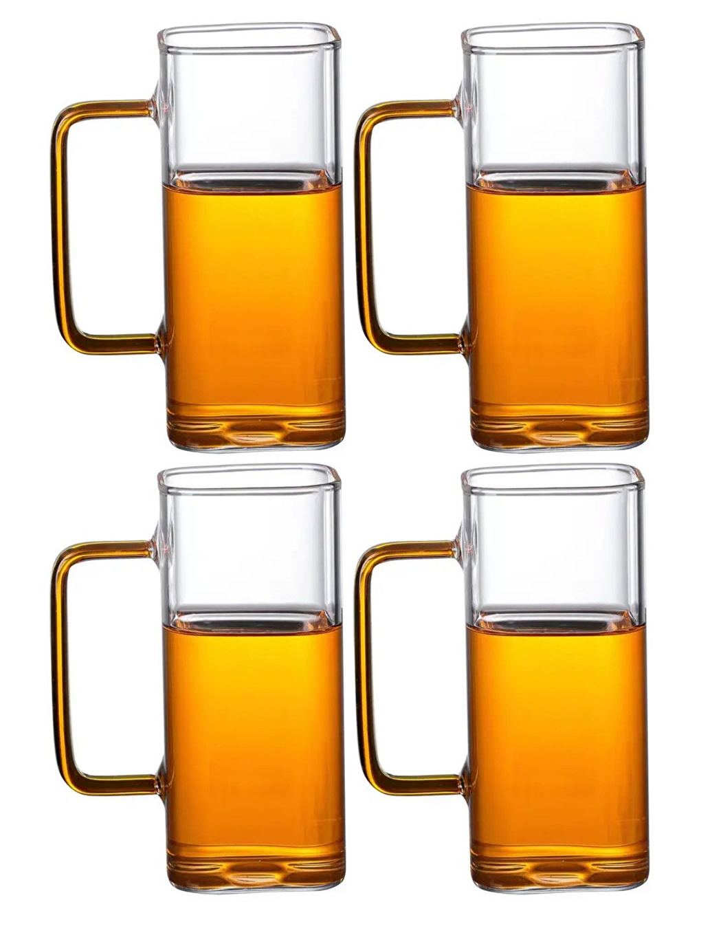 Renksiz Turuncu Renkli Borosilikat Cam Kare Kulplu Kupa 350 ml 4 Adet 2950